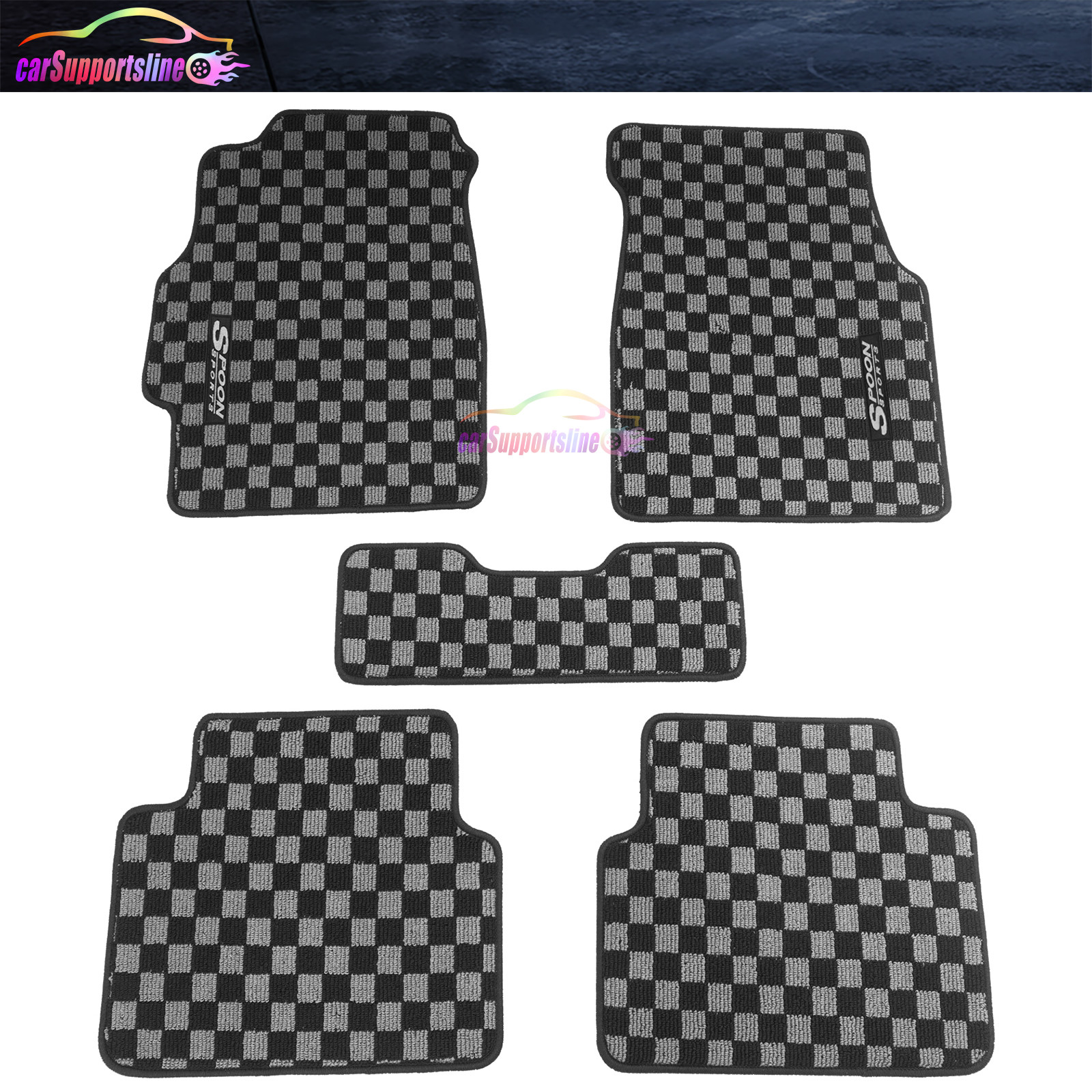 For 94-01 Acura Integra Black Gray Plaids Nylon Floor Mats Carpets w/ Spoon