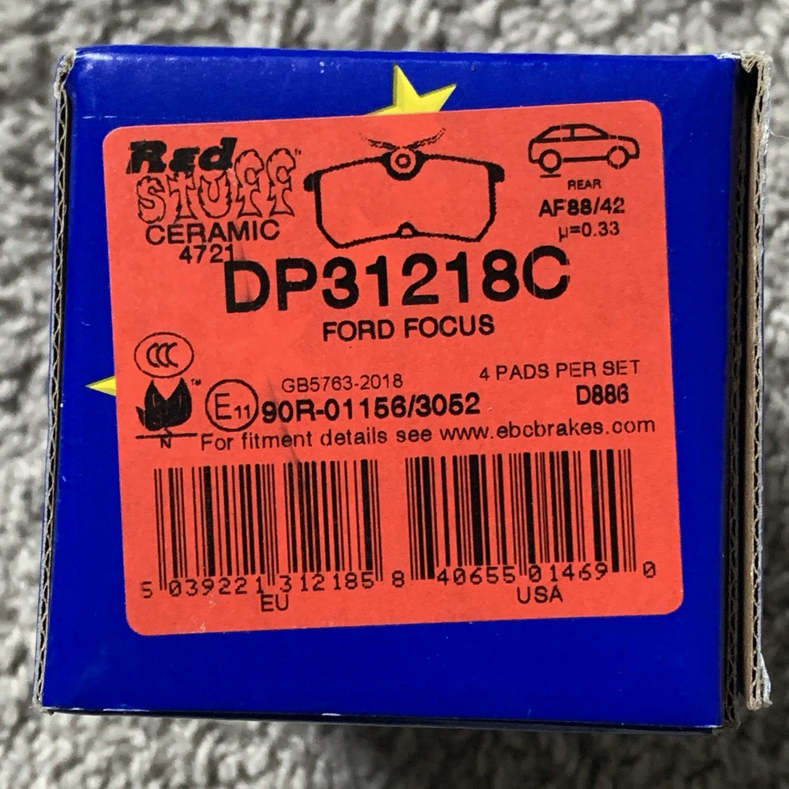 EBC Brakes DP31218C Redstuff Ceramic Low Dust Brake Pads Fits 01-18 Fiesta Focus