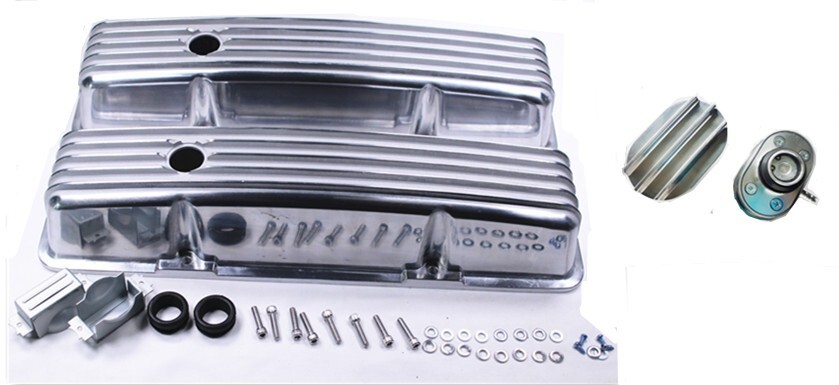 Chevy Aluminum Tall Finned Valve Cover+Breather & PCV Kit 350 Nostalgic Chevy Aluminum Tall Finned Valve Cover+Breather & PCV Kit 350 Nostalgic
