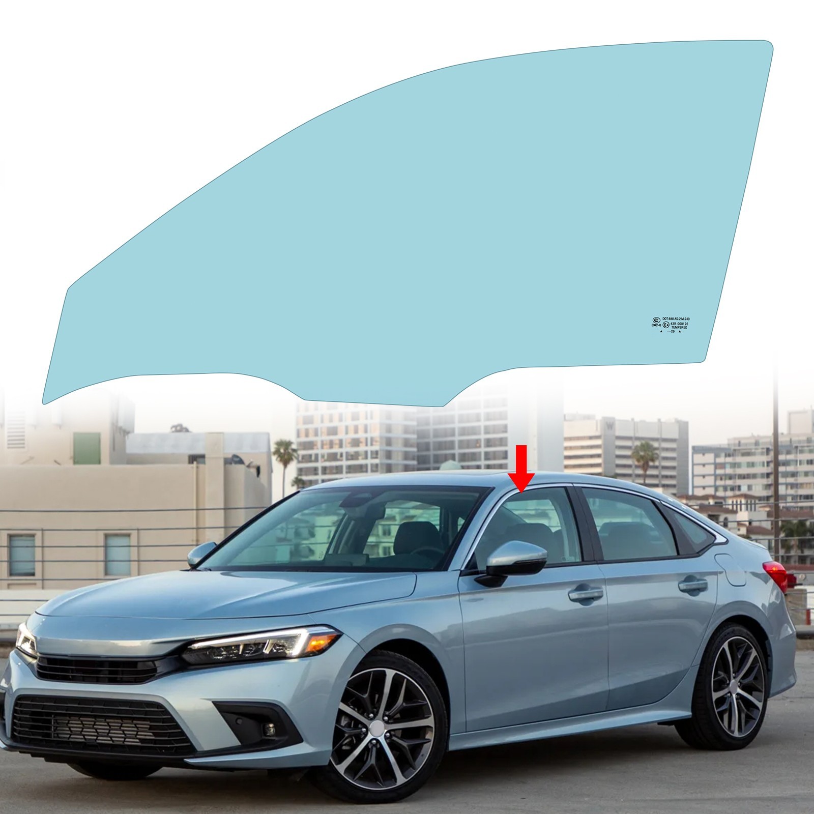 Driver Left Side Front Door Window Glass For 2022-2025 Honda Civic Acura Integra