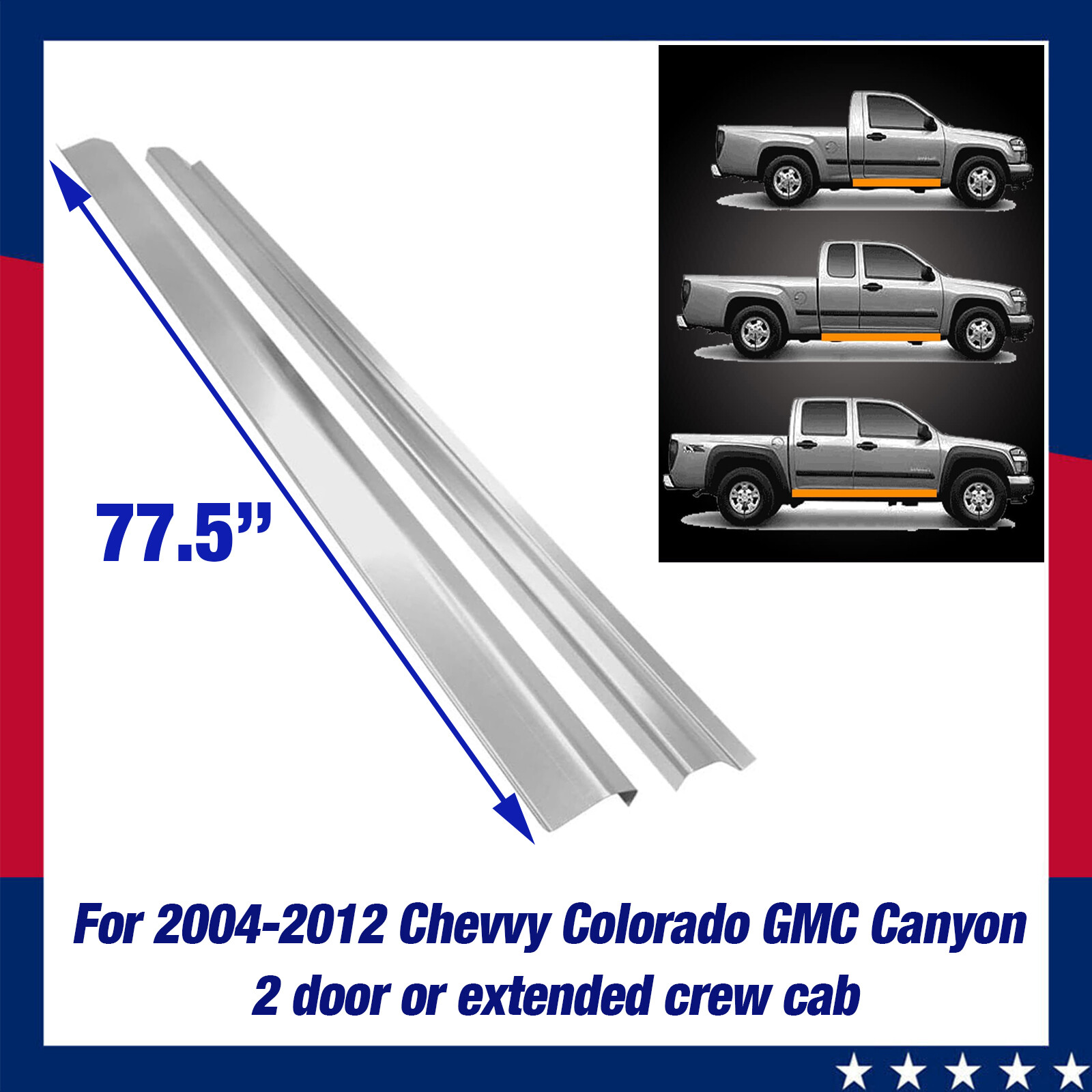 Pair Outer Rocker Panel Cover for 2004-2012 Chevy Colorado Crew Cab GMC Canyon