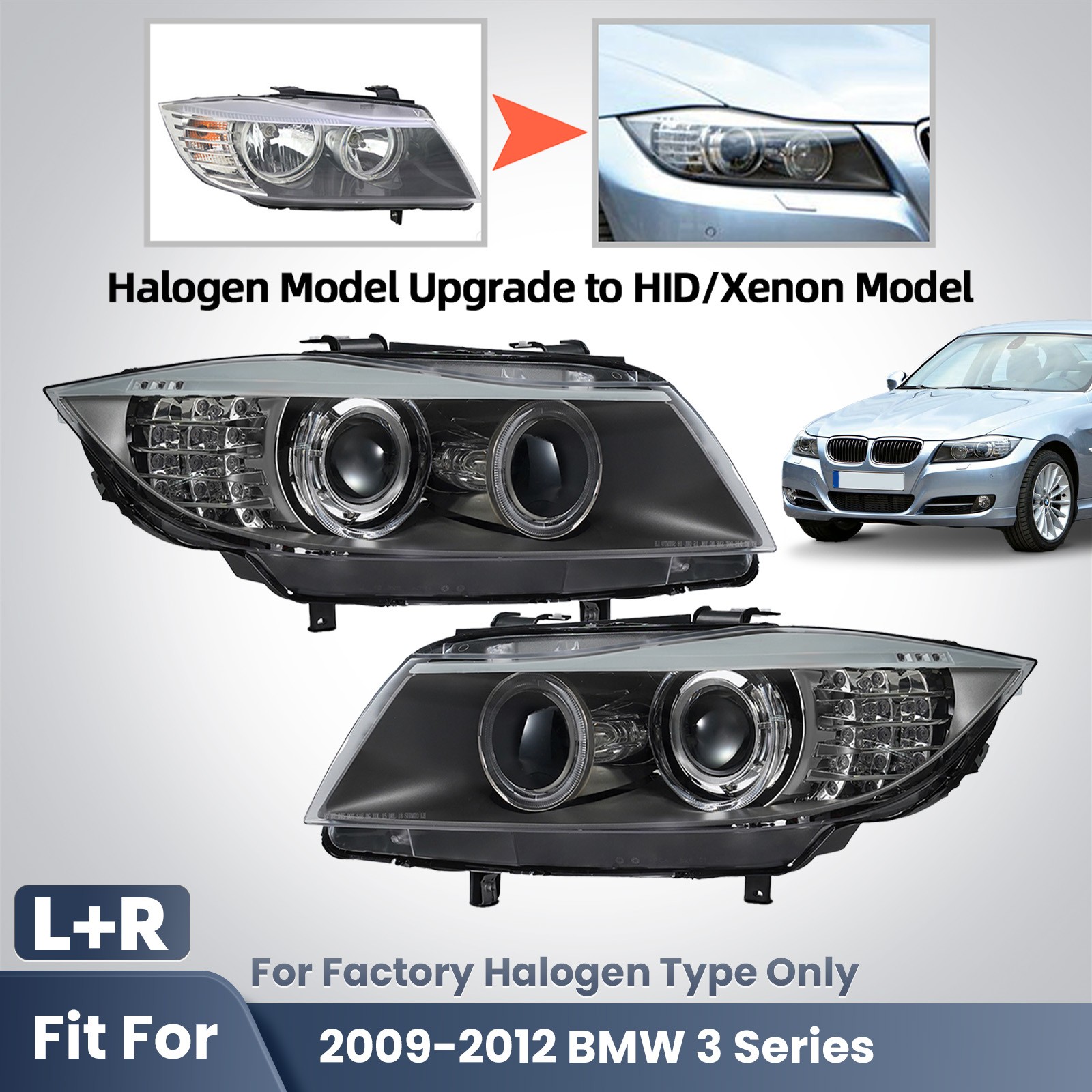 For 2009-2012 BMW E90 3-Series Headlight Halogen Upgrade To HID/Xenon Model Pair For 2009-2012 BMW E90 3-Series Headlight Halogen Upgrade To HID/Xenon Model Pair
