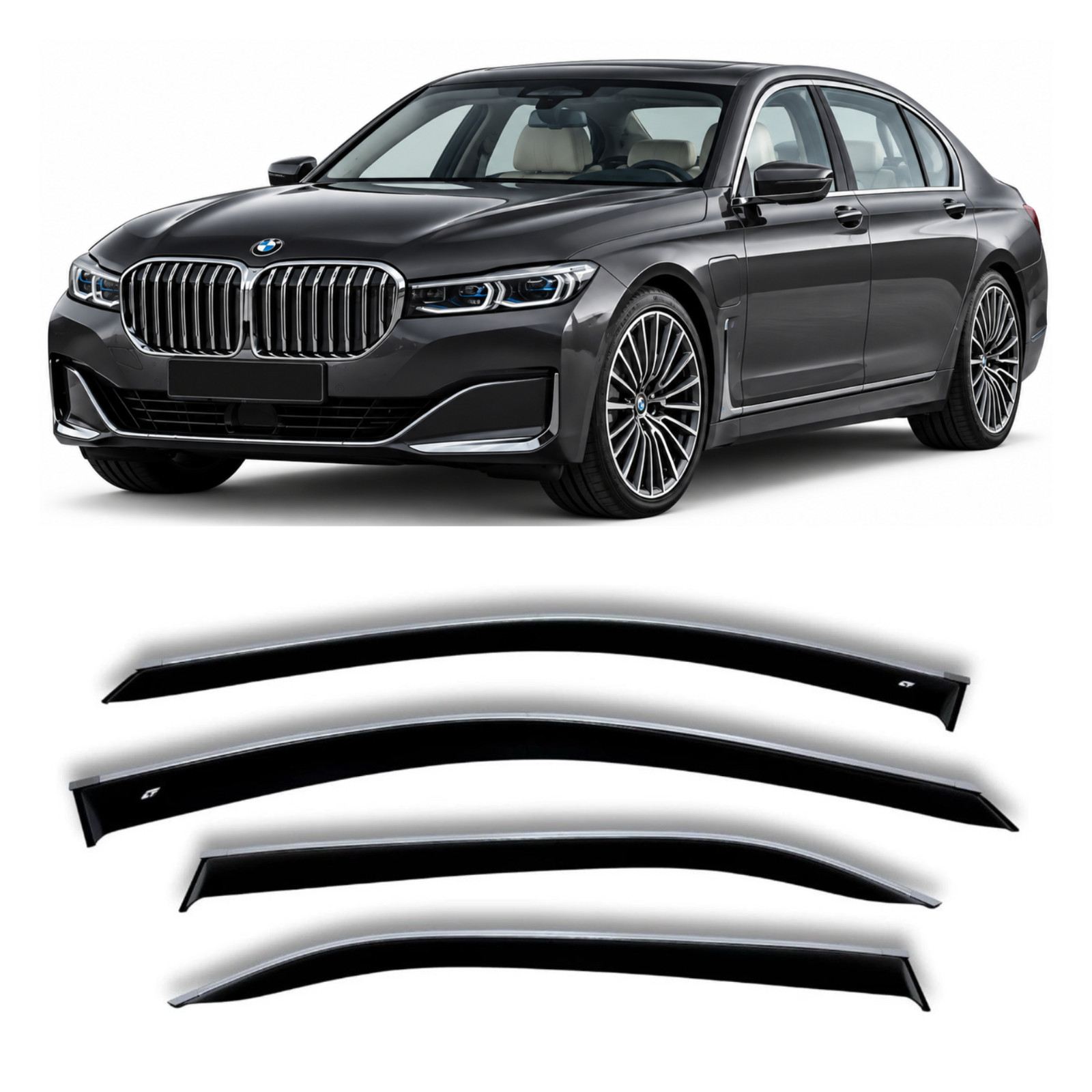 Chrome Trim Window Visors Rain Guards Wind Deflectors Fit BMW 7 Sd G11 2015-2022