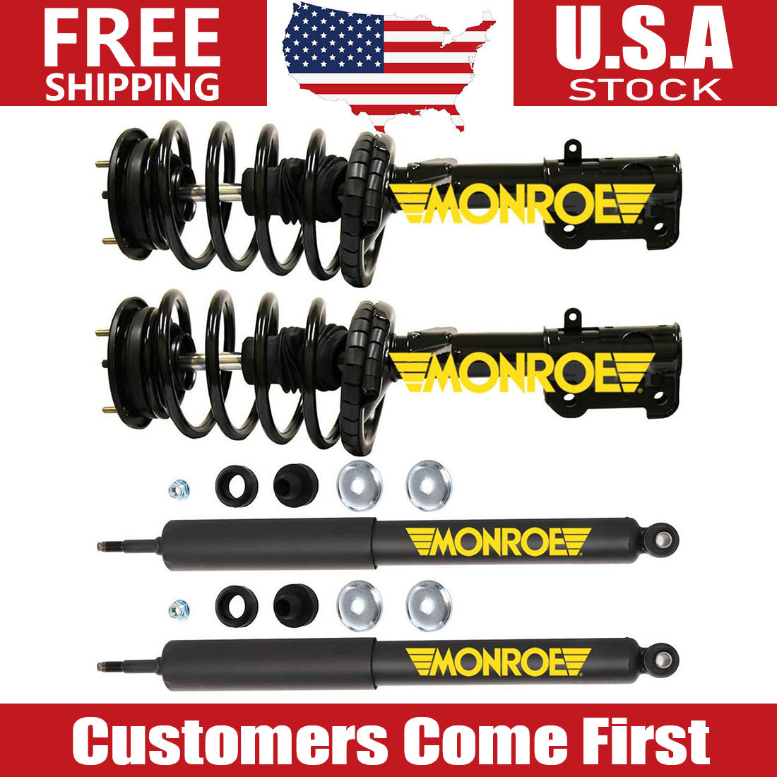 Complete Monroe Front Struts Coil Springs & Rear Shocks For 05-10 Ford Mustang