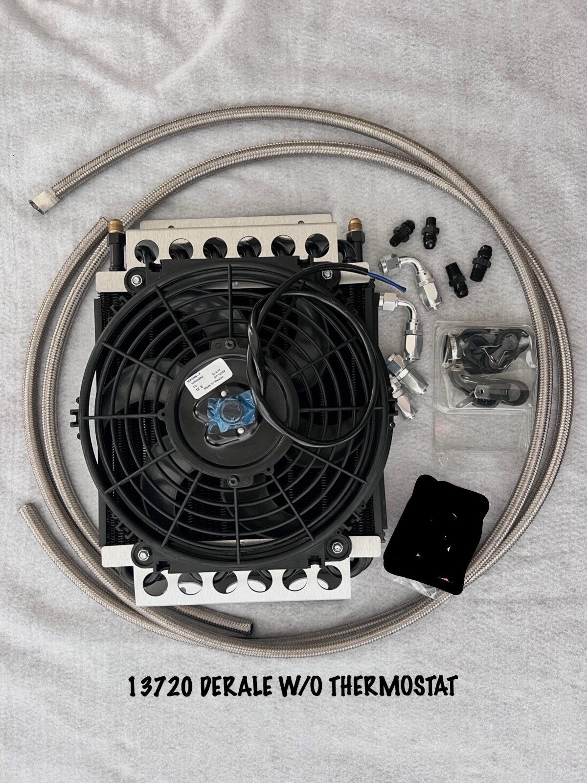 DERALE 13720 C4-C6 AOD  TRANS COOLER W/FAN COMPLETE KIT W/AN LINE & FITTINGS