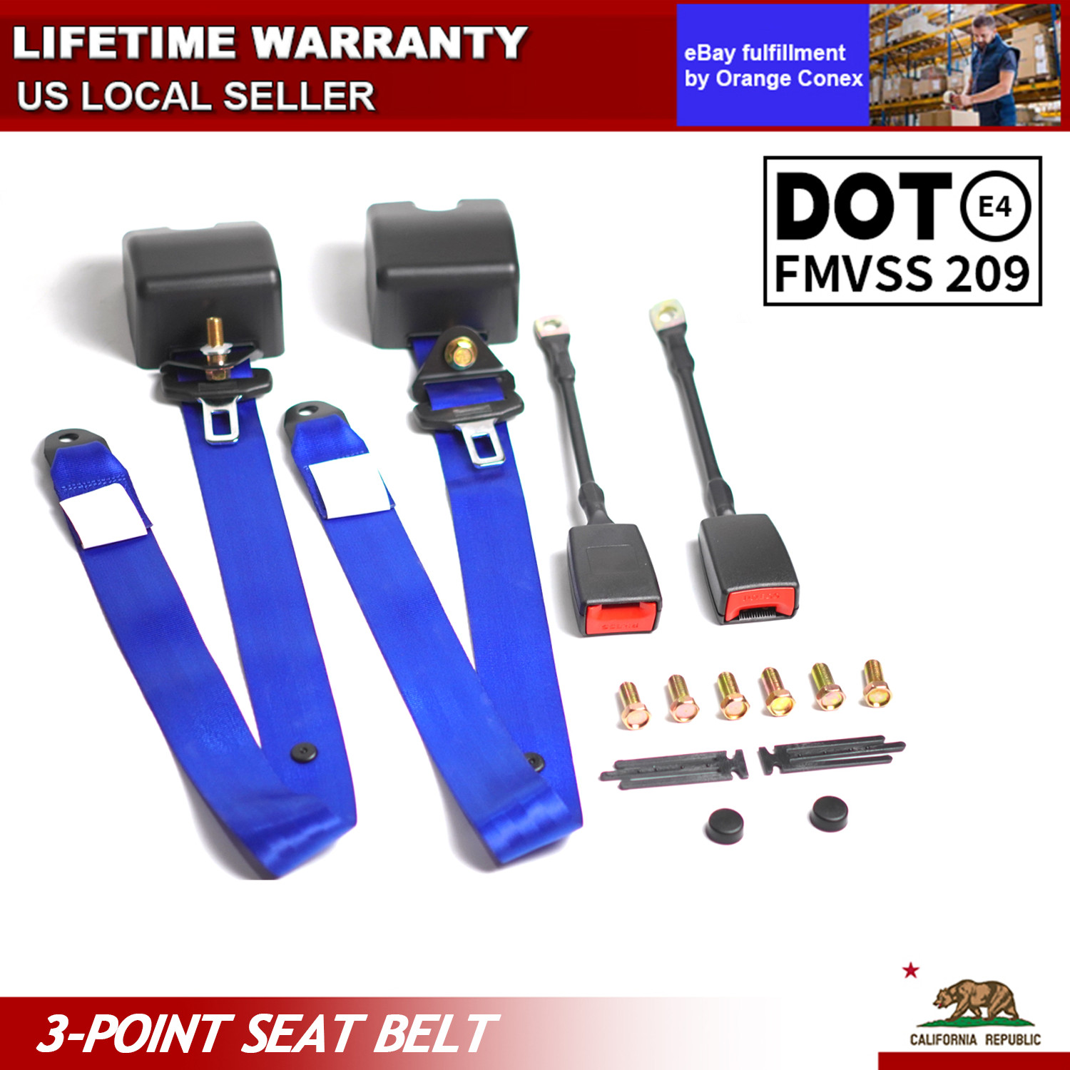 2x Blue 3-point Retractable Seat Belt Car Straps Kit For Chevrolet S10