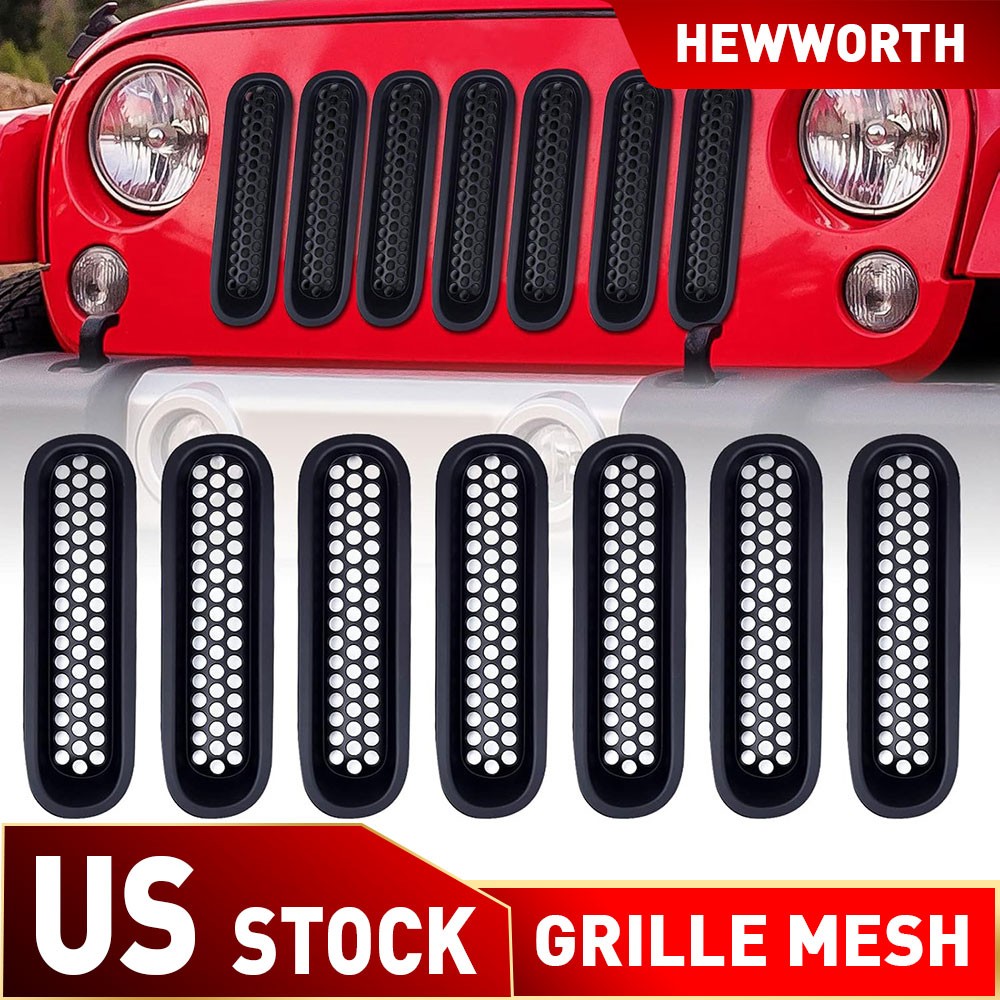 7Pcs Front Black Grille Inserts Mesh Decor Cover For 2007-2018 Jeep Wrangler JK