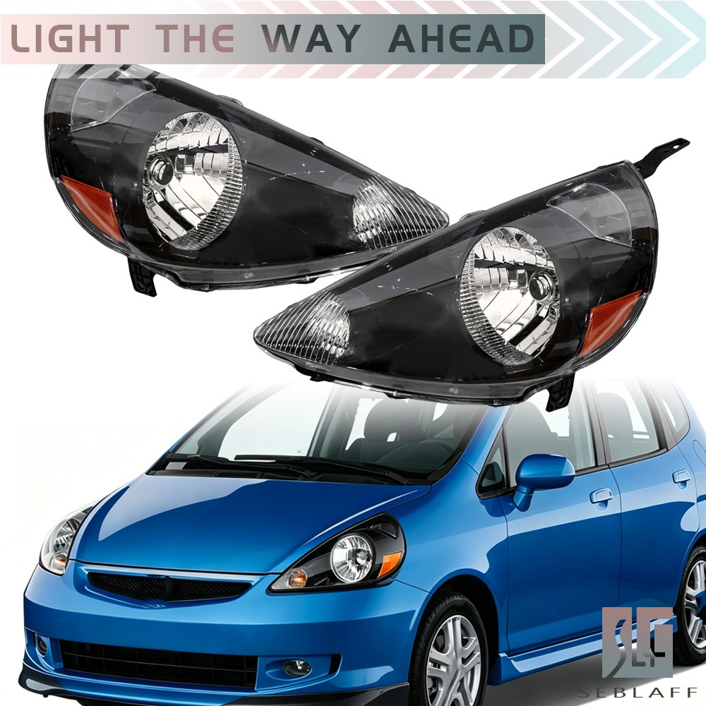 Factory Halogen Headlights For Honda Fit 2007-2008 Black Housing Set Left+Right