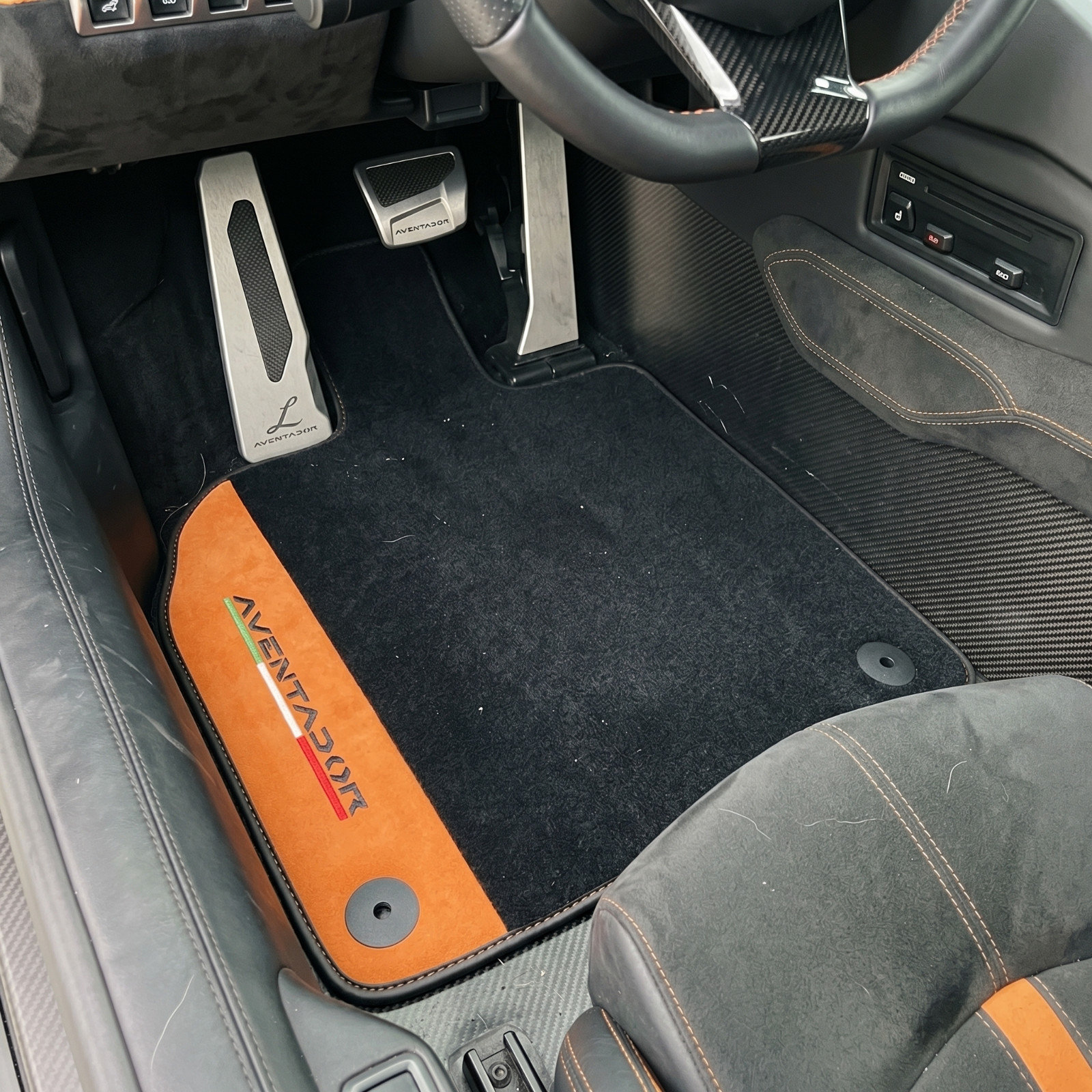 Floor Mats For Lamborghini Aventador 2012-2022 With Orange Leather