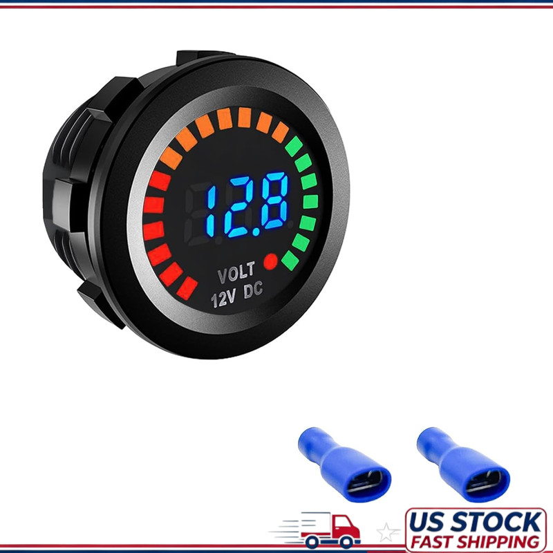 Waterproof DC 12V LED Digital Voltmeter Gauge Terminals, Universal Round Panel B Waterproof DC 12V LED Digital Voltmeter Gauge Terminals, Universal Round Panel B