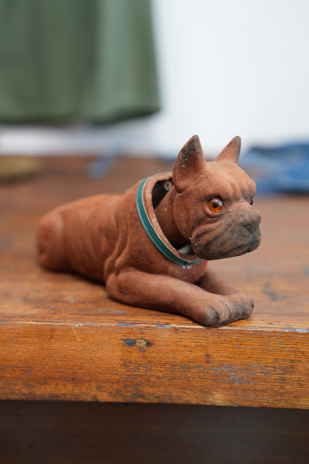 Vintage Car Dash Accessory Ornament Dog Bobble Head Flocked Bulldog Boxer Japan Vintage Car Dash Accessory Ornament Dog Bobble Head Flocked Bulldog Boxer Japan