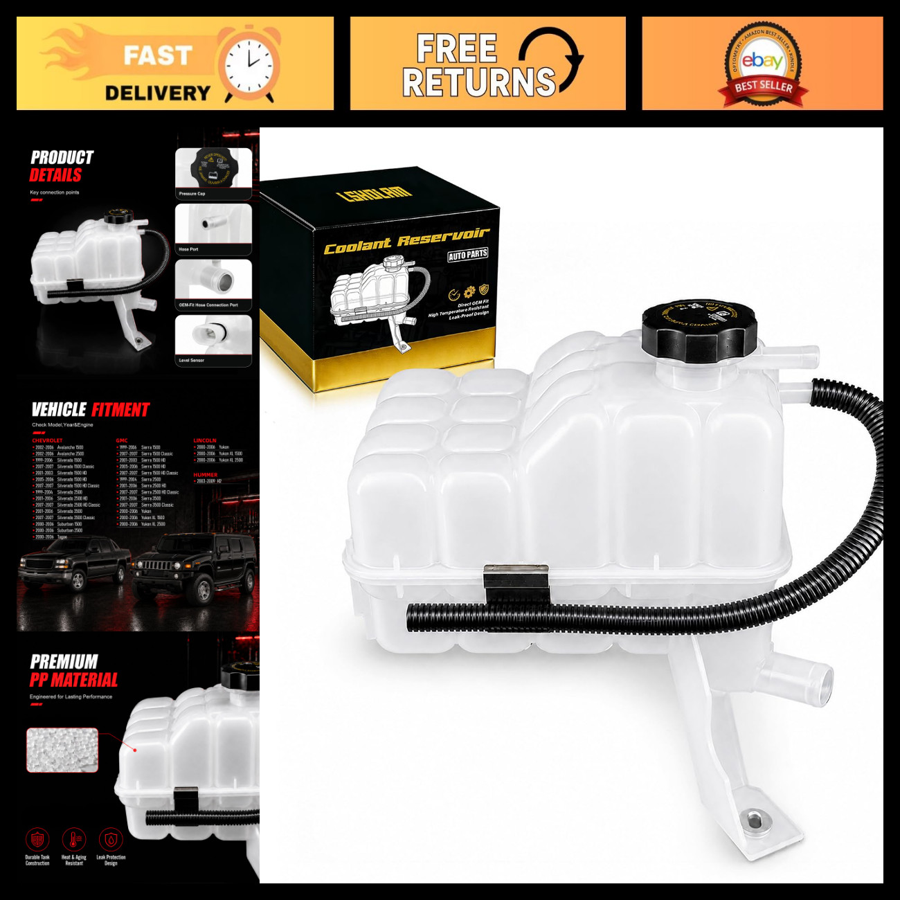 Coolant Reservoir Tank for Chevy Silverado 1500 HD 1999-2007 - Durable Replaceme