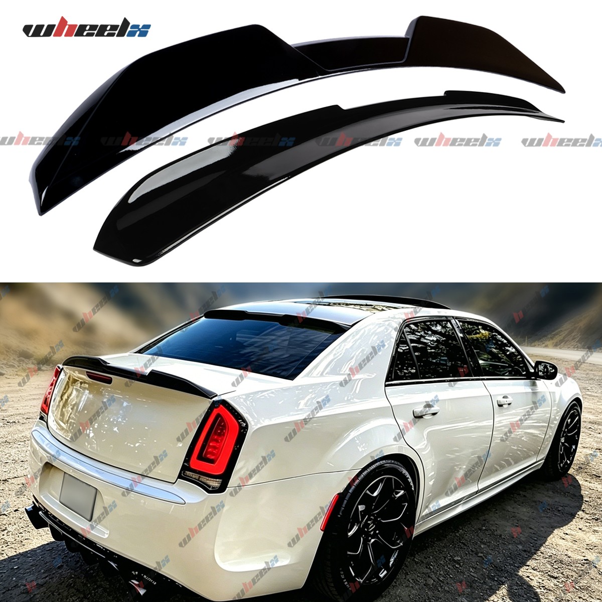 For 2015-2023 Chrysler 300 300C Gloss Black M Style Trunk + V2 Rear Roof Spoiler