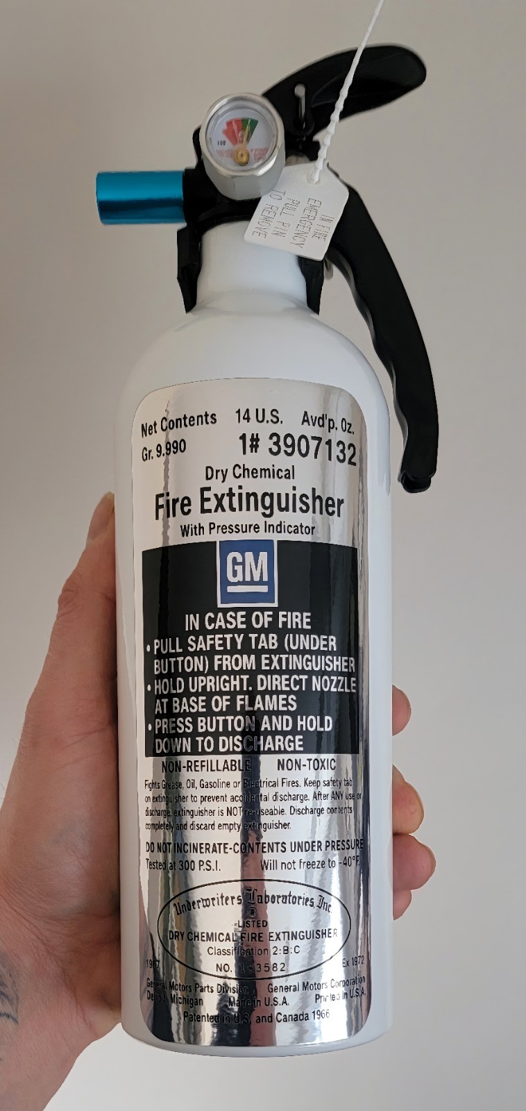 GM Fire Extinguisher 66-72 Vintage Tag \