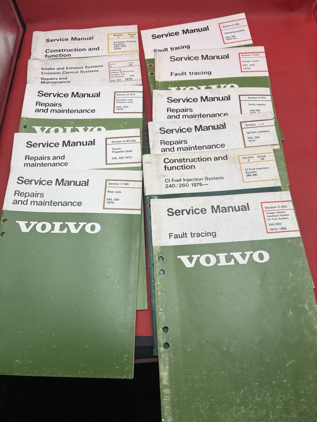 Lot of 11 Volvo 240 260 Factory Service Manuals 1975-1985 Green Books OEM #240A Lot of 11 Volvo 240 260 Factory Service Manuals 1975-1985 Green Books OEM #240A