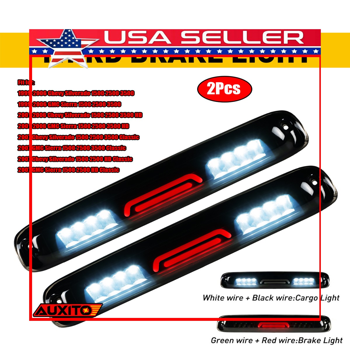 2xRear Center LED Third Brake Light Cargo Light For 1999-06 GMC Sierra 1500 2500