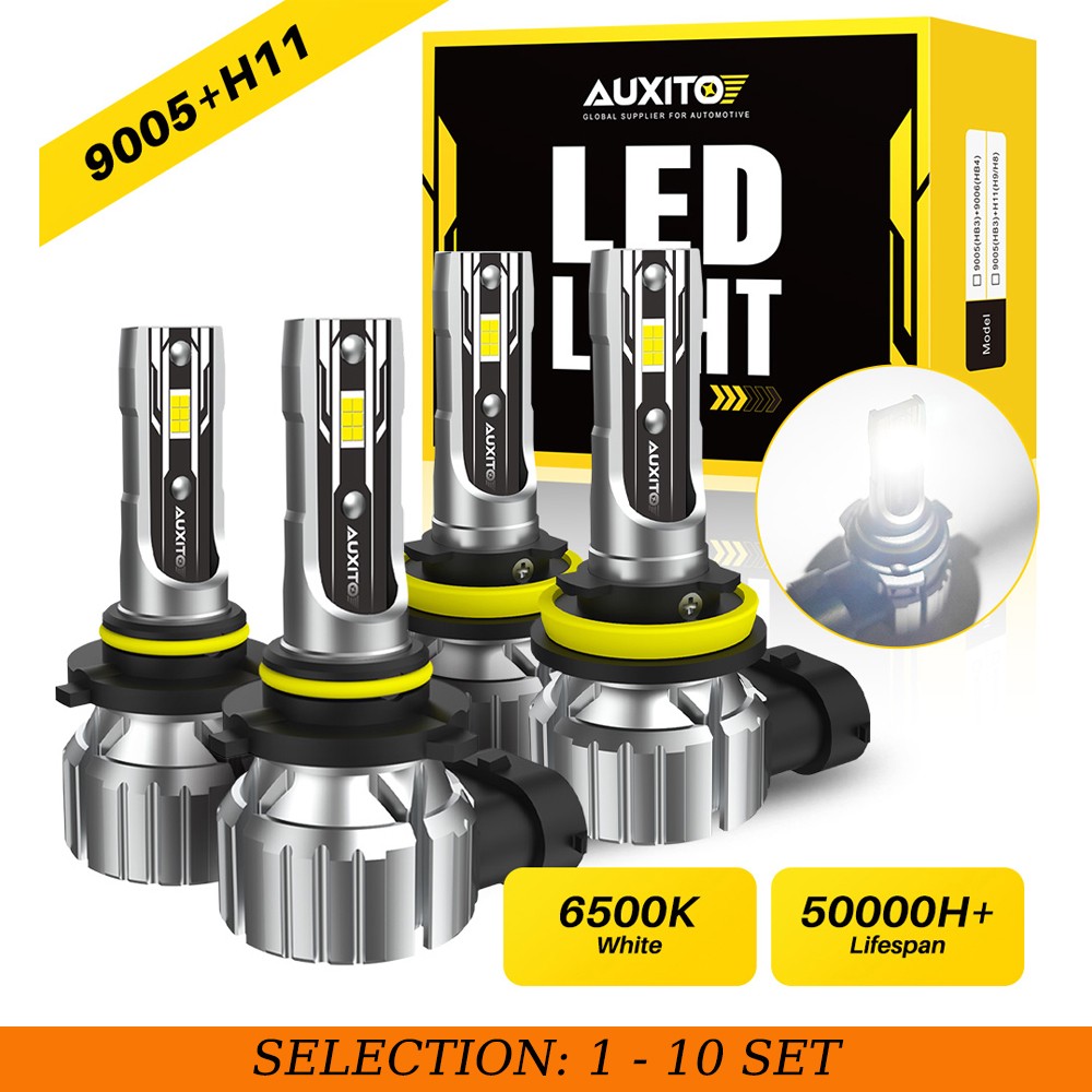 4-40 AUXITO 9005+H11 LED Headlight Bulbs Combo 6500K White Headlamps Plug-n-Play