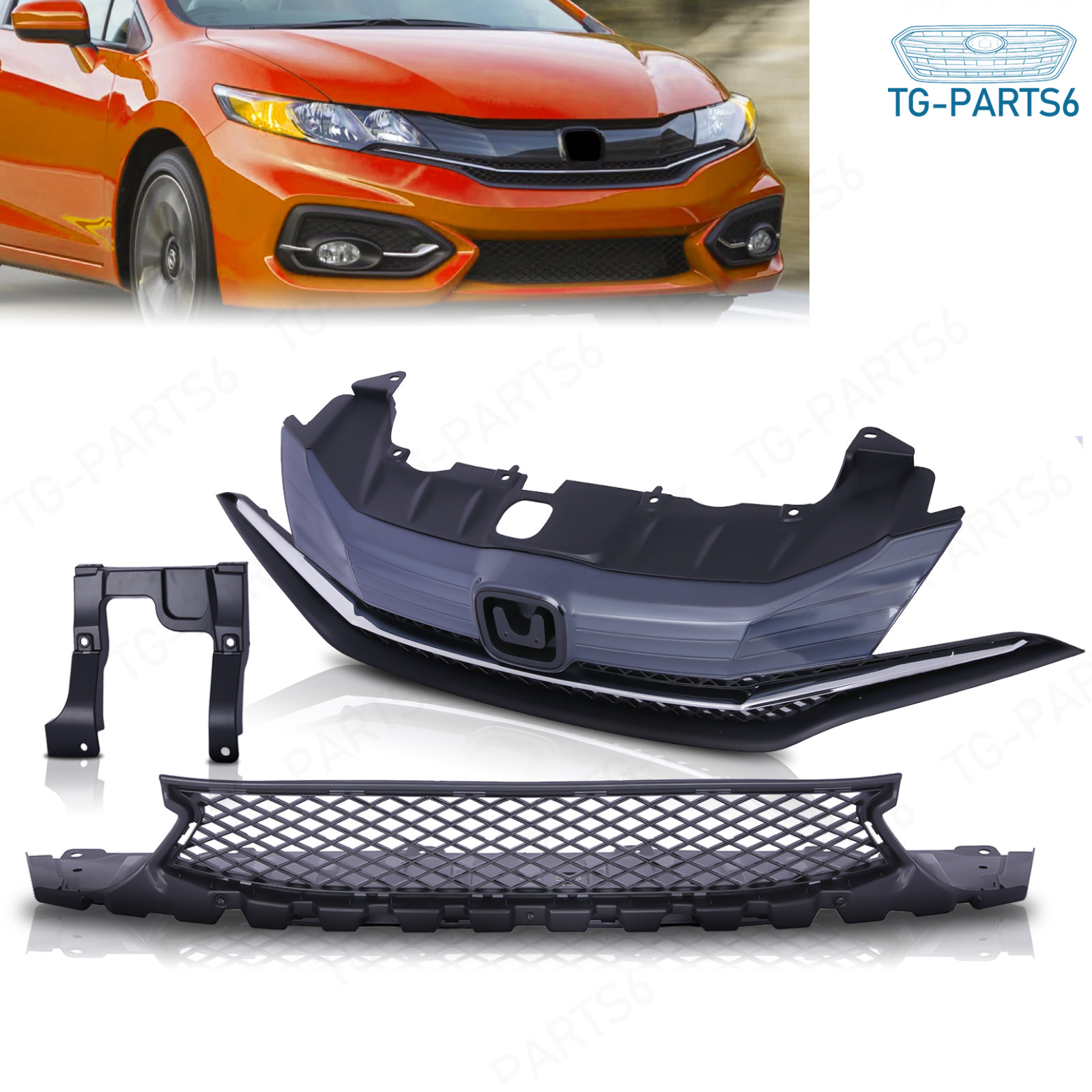 Front Upper&Lower Grilles Textured Cover For 2014 2015 Honda Civic 2-Door Coupe Front Upper&Lower Grilles Textured Cover For 2014 2015 Honda Civic 2-Door Coupe