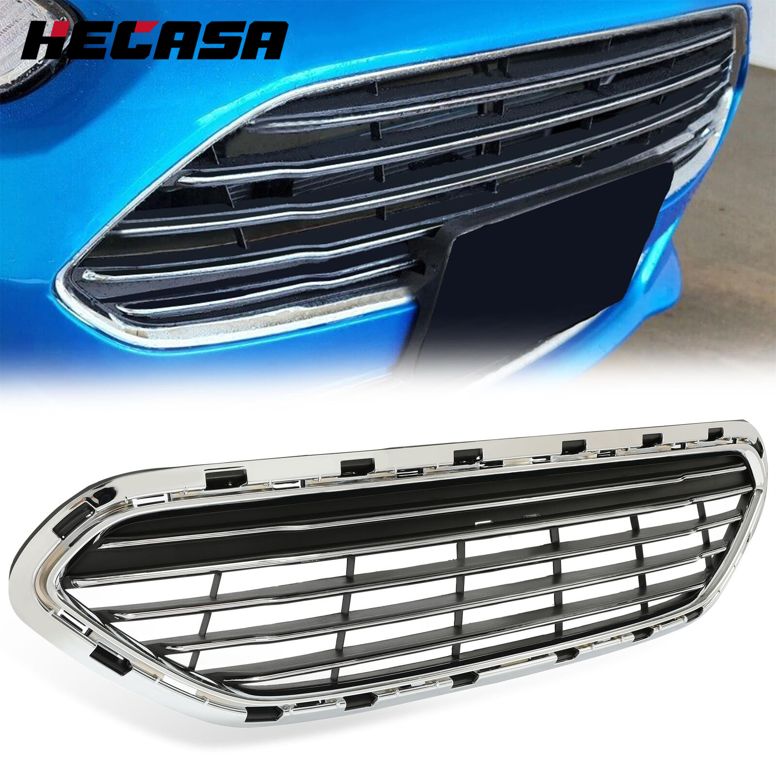 HECASA Front Chrome Upper Grille Grill FOR 2014-2019 Ford Fiesta 4DR 15 16 17 18
