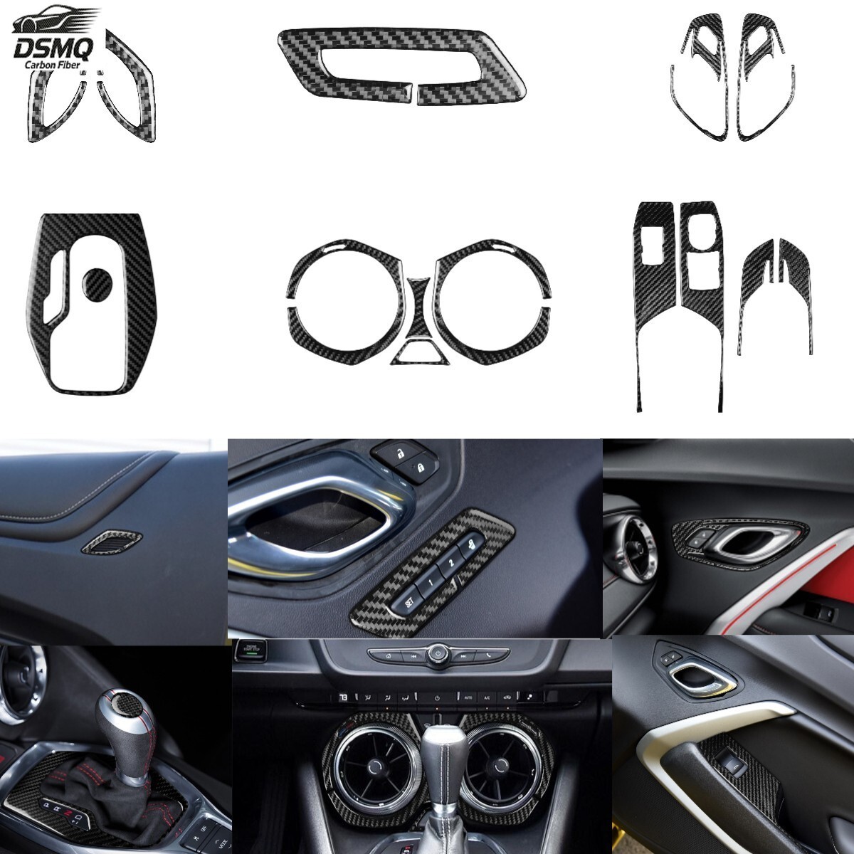 Real Carbon Fiber Set Door Gear Shift Cover For Chevrolet Camaro 2016-2022