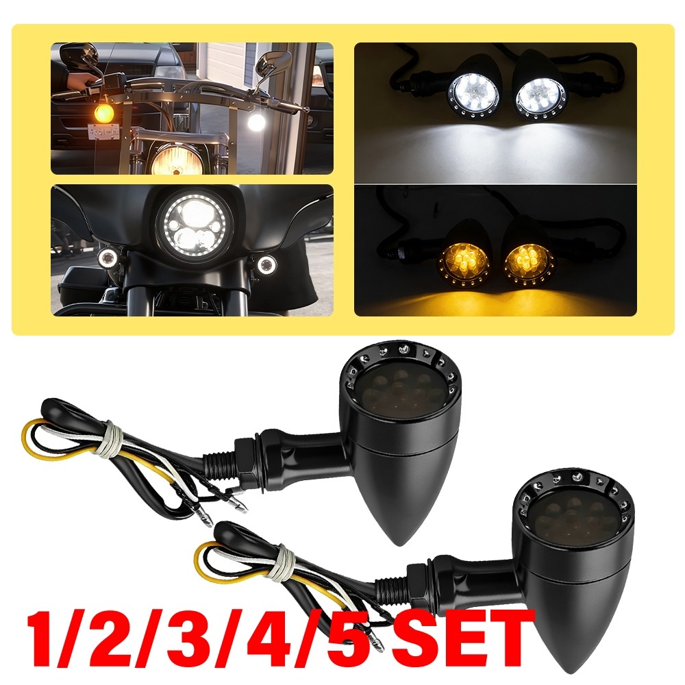 Motorcycle Blinker Indicator Turn Signal Light Lamp Amber/White Universal 1-5SET