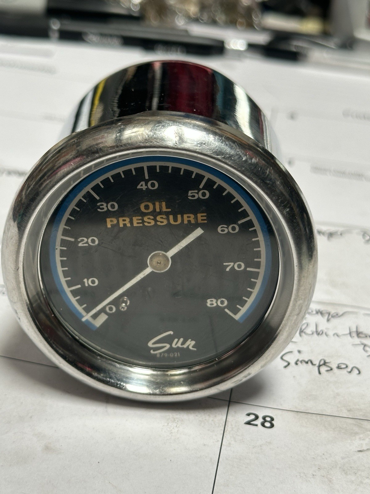 SUN 2 5/8” 80 PSI BLUE LINE OIL PRESSURE GAUGE W/Cup Baldwin Motion Day Two Dana SUN 2 5/8” 80 PSI BLUE LINE OIL PRESSURE GAUGE W/Cup Baldwin Motion Day Two Dana