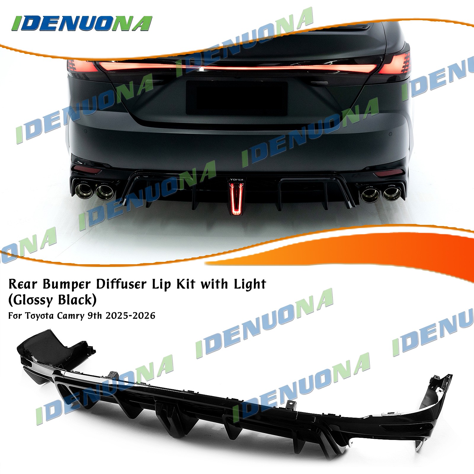 For 2025-2026 Toyota Camry SE XSE Gloss Black LED Rear Bumper Diffuser Lip Yofer