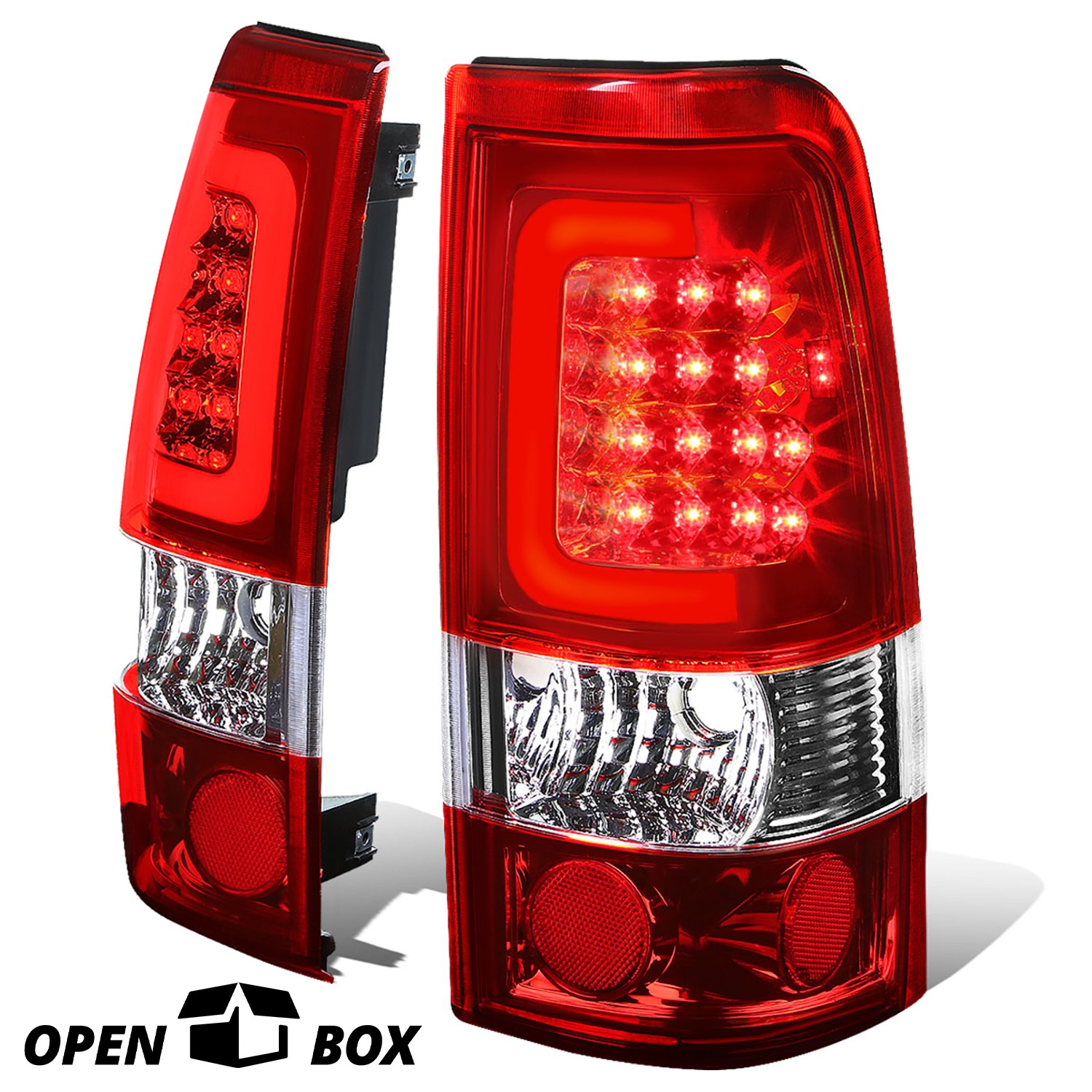 [OPEN-BOX]CHROME RED 3D LED BAR TAIL LIGHTS LH+RH FOR 99-03 SILVERADO / SIERRA