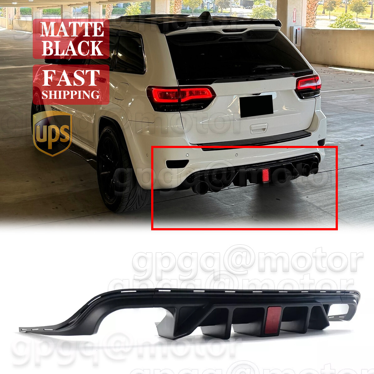 For Grand Cherokee SRT Trackhawk W/ Quad Exhaust Tips Matte Rear Bumper Diffuser For Grand Cherokee SRT Trackhawk W/ Quad Exhaust Tips Matte Rear Bumper Diffuser