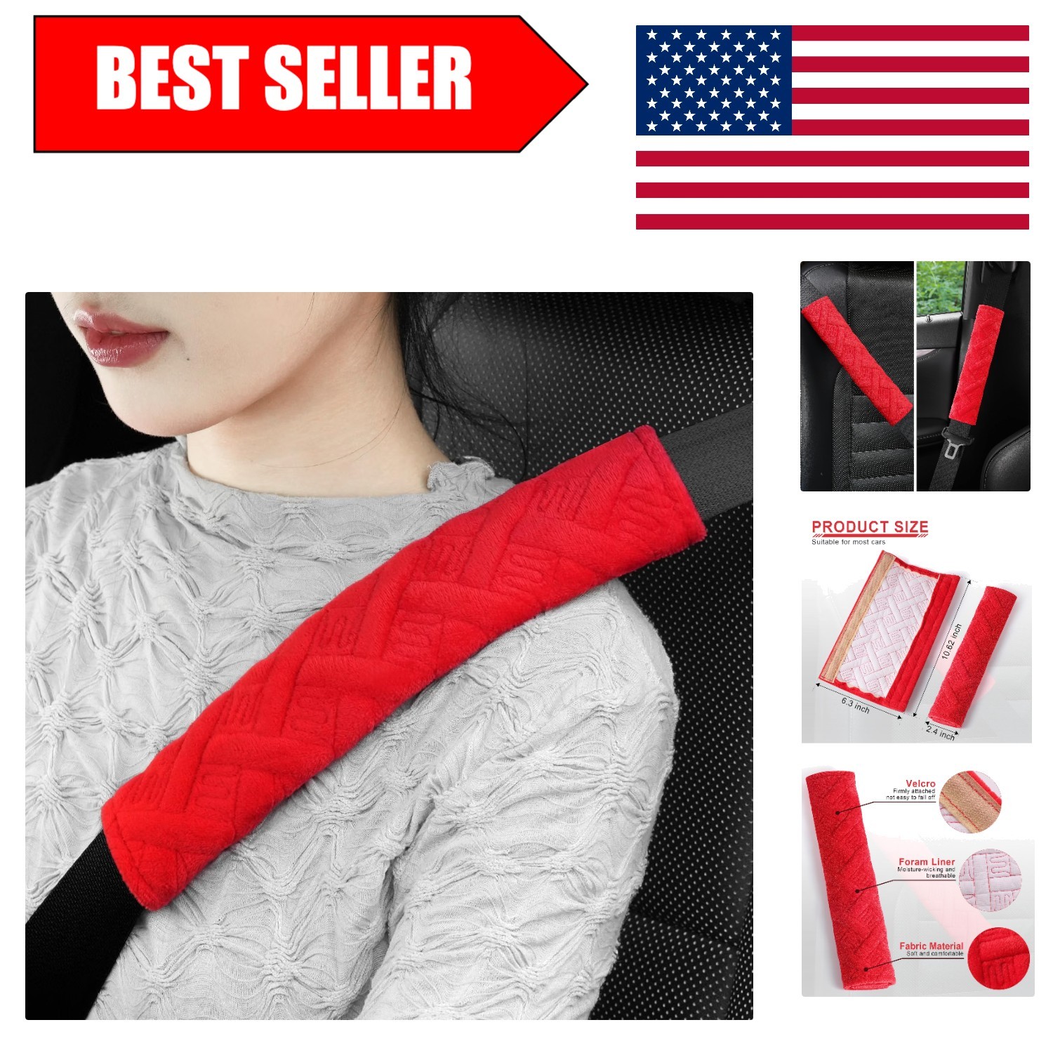 Versatile 2-Pack Car Seat Belt Covers - Fashionable Foam Protection in Red