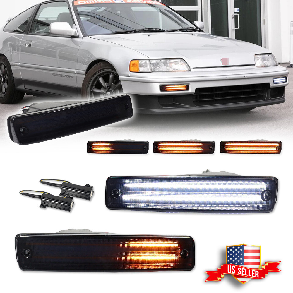 For 1990-1991 Honda CR-X / CRX Switchback LED Front Bumper Signal Lights Smoked