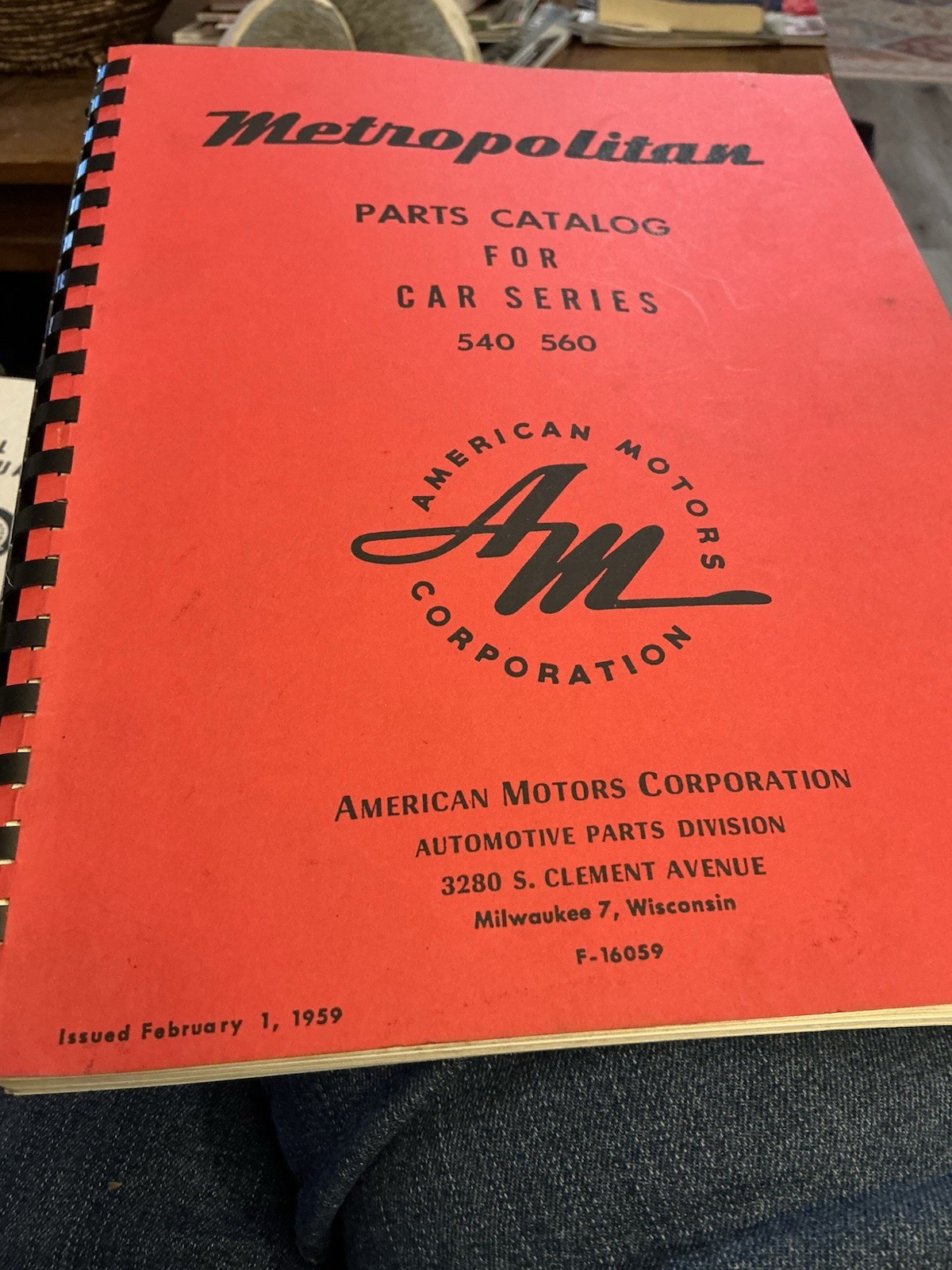 ORIGINAL 1959 AMC Metropolitan Parts Catalog Car Series 540 & 560 ORIGINAL 1959 AMC Metropolitan Parts Catalog Car Series 540 & 560
