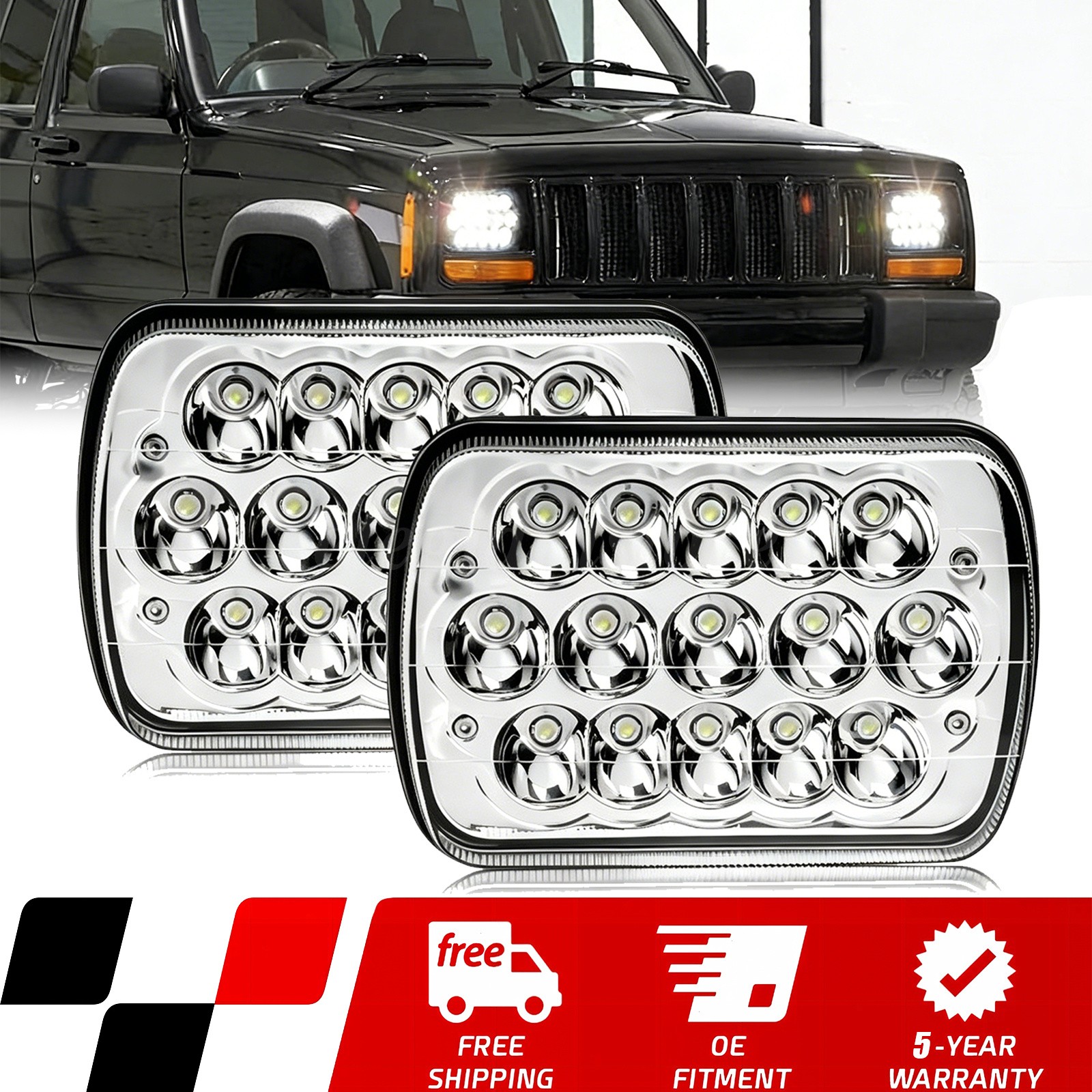 Pair 5X7/7X6 LED Headlights For Jeep Cherokee XJ 1984-2001 Wrangler YJ 1986-1995 Pair 5X7/7X6 LED Headlights For Jeep Cherokee XJ 1984-2001 Wrangler YJ 1986-1995