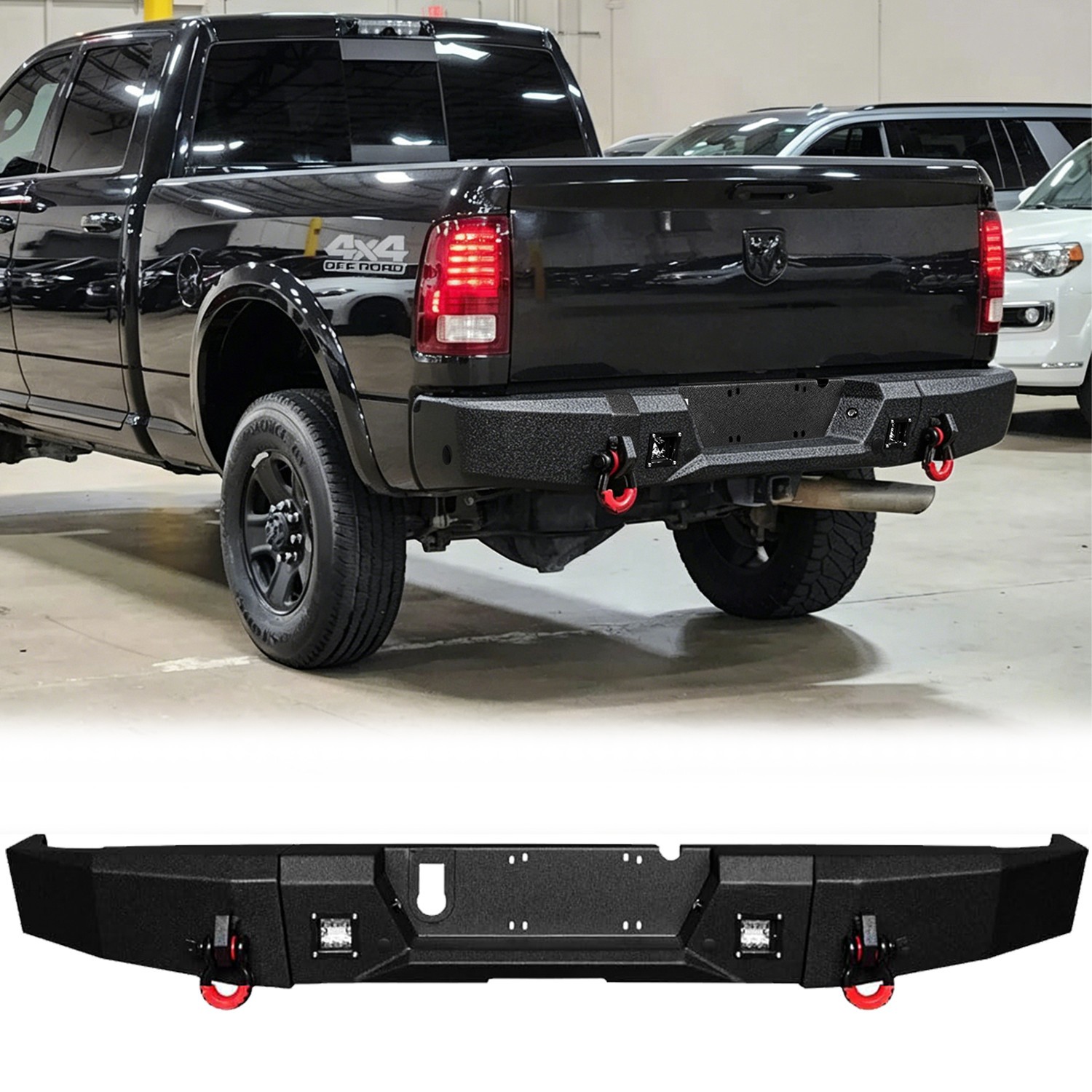 Fit 2010-2018 RAM 2500 3500 Steel Rear Bumper with 2x LED Light and 2xD-Rings
