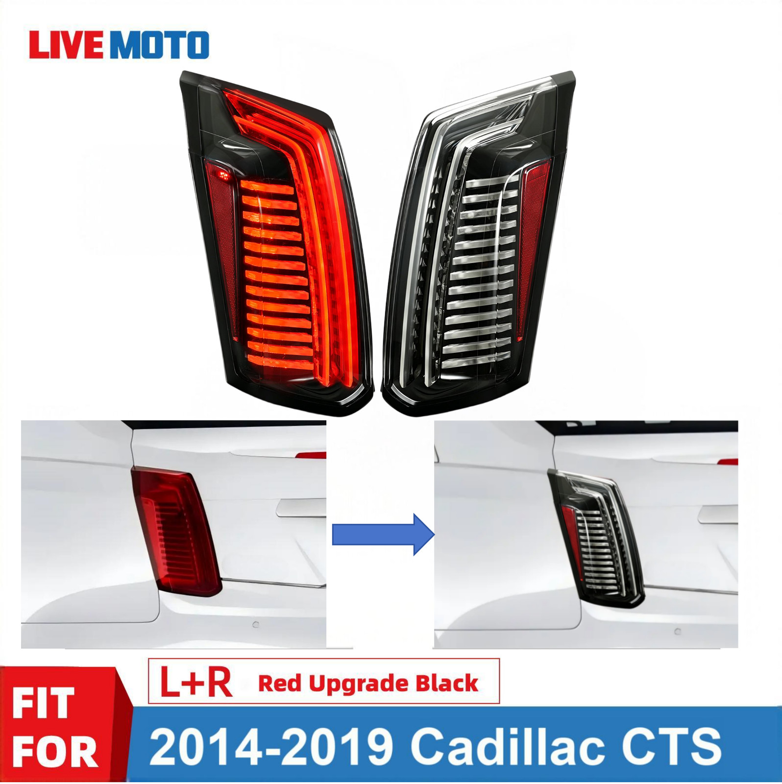 For 2014-2019 Cadillac CTS Sedan Black LED Tail Lights Brake Lamps Left+Right For 2014-2019 Cadillac CTS Sedan Black LED Tail Lights Brake Lamps Left+Right