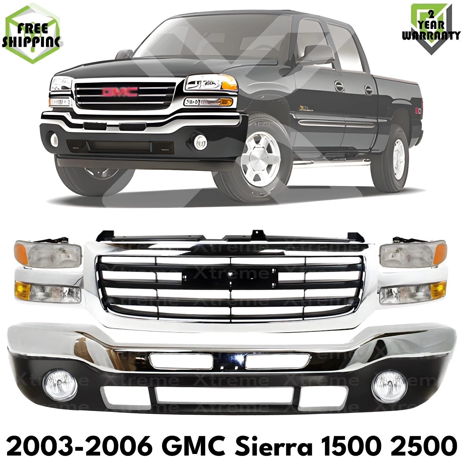 Front Bumper Chrome & Grille Assembly For 2003-2007 GMC Sierra 1500 2500 HD 3500