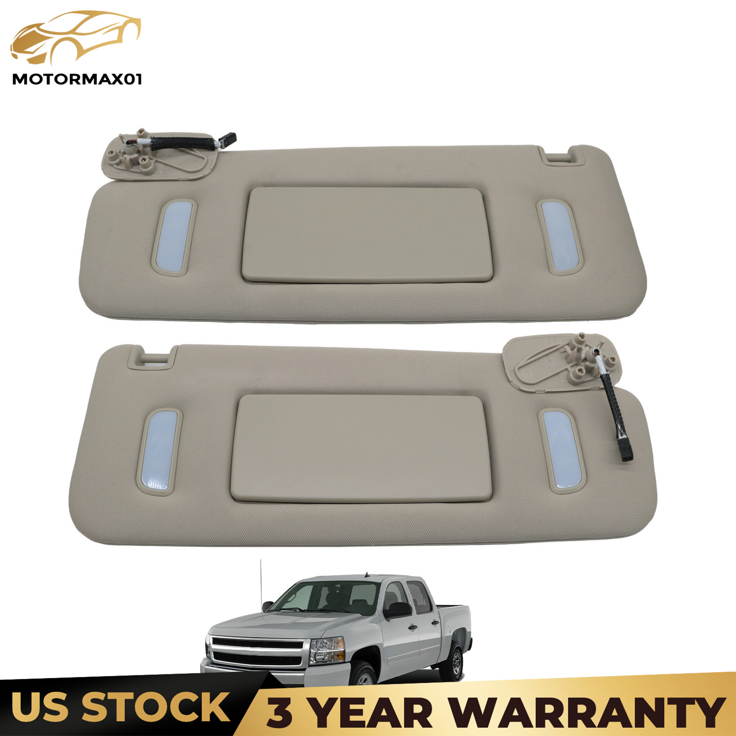 2x Gray Right & Left Sun Visors For 2007-2014 GMC Sierra 1500 Chevy Silverado