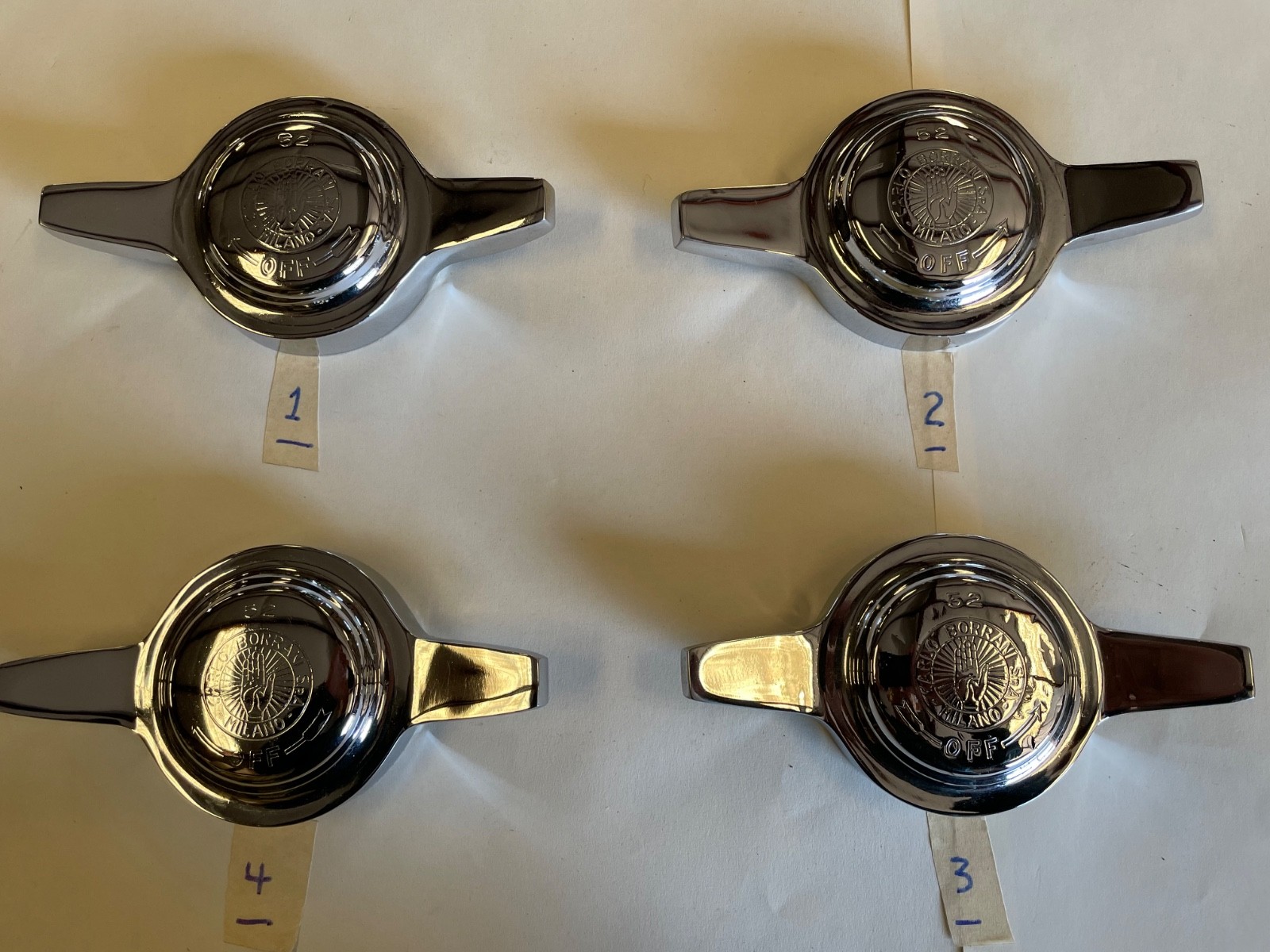 Set of 4 Borrani Vintage Knock-Off Spinner 52mm 2-Ear Maserati Ferrari
