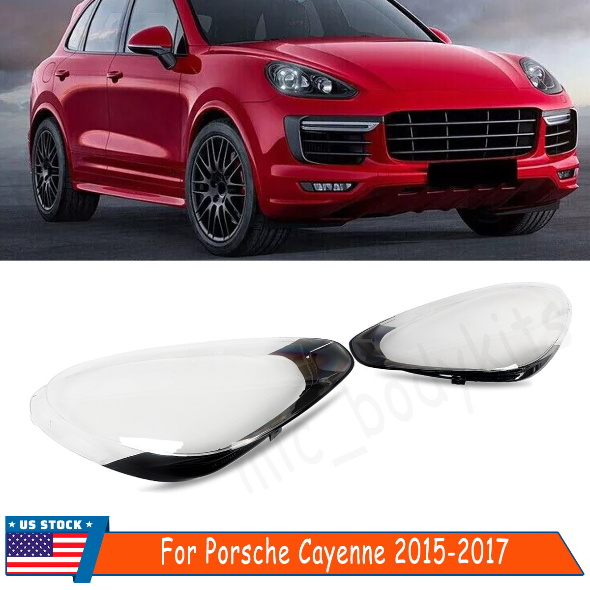 For Porsche Cayenne 2015 2016 2017 Headlight Headlamp Lens Lamp Cover Clear Pair