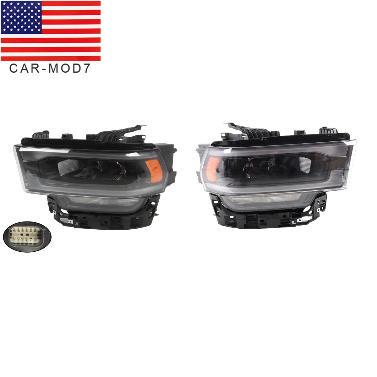 For 2019-2024 Ram 2500/3500 LED Headlight w/ Bulb Black Bezel Right+Left Pair