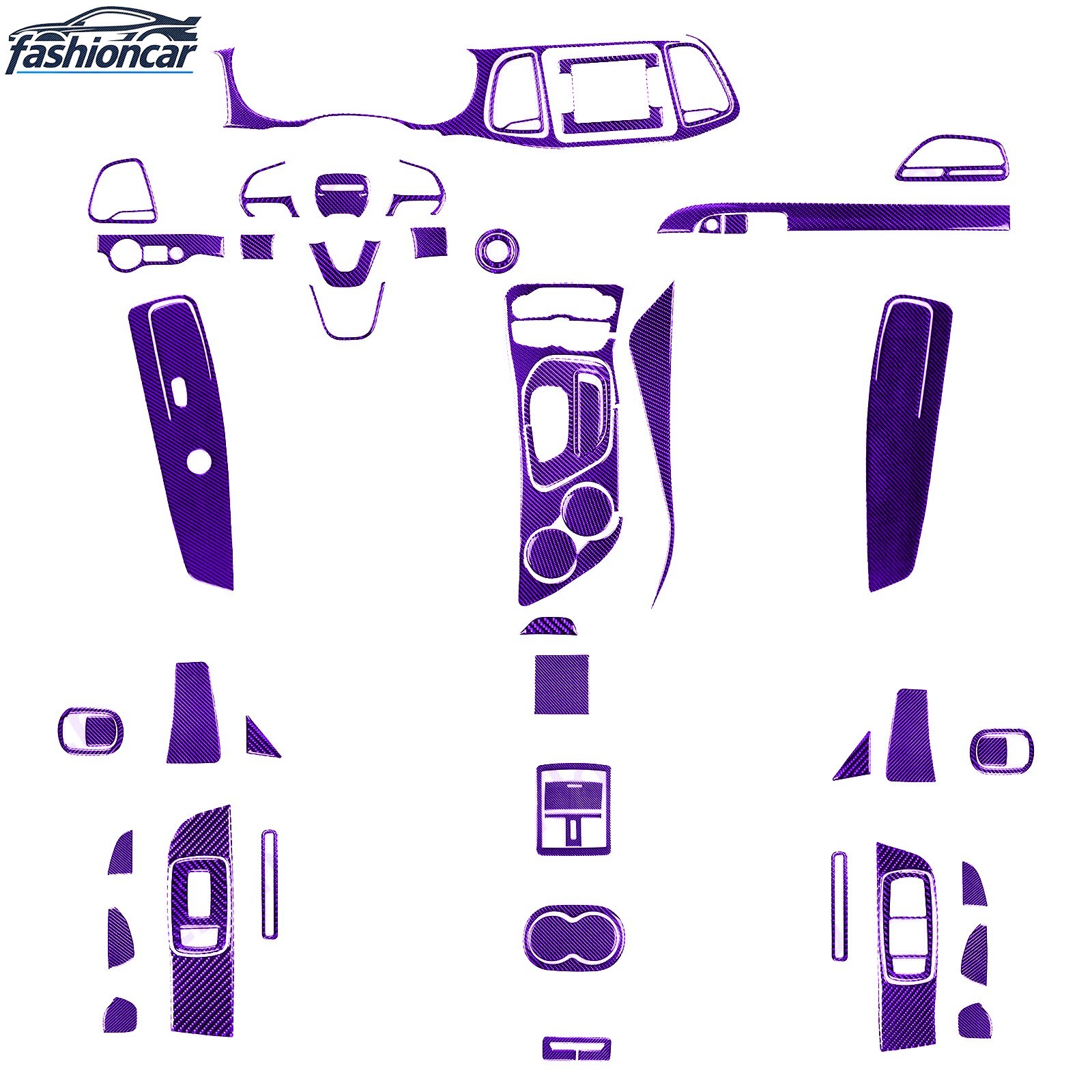 64Pcs Purple Carbon Fiber Kits Full Interior Trim For Dodge Challenger 2015-2023