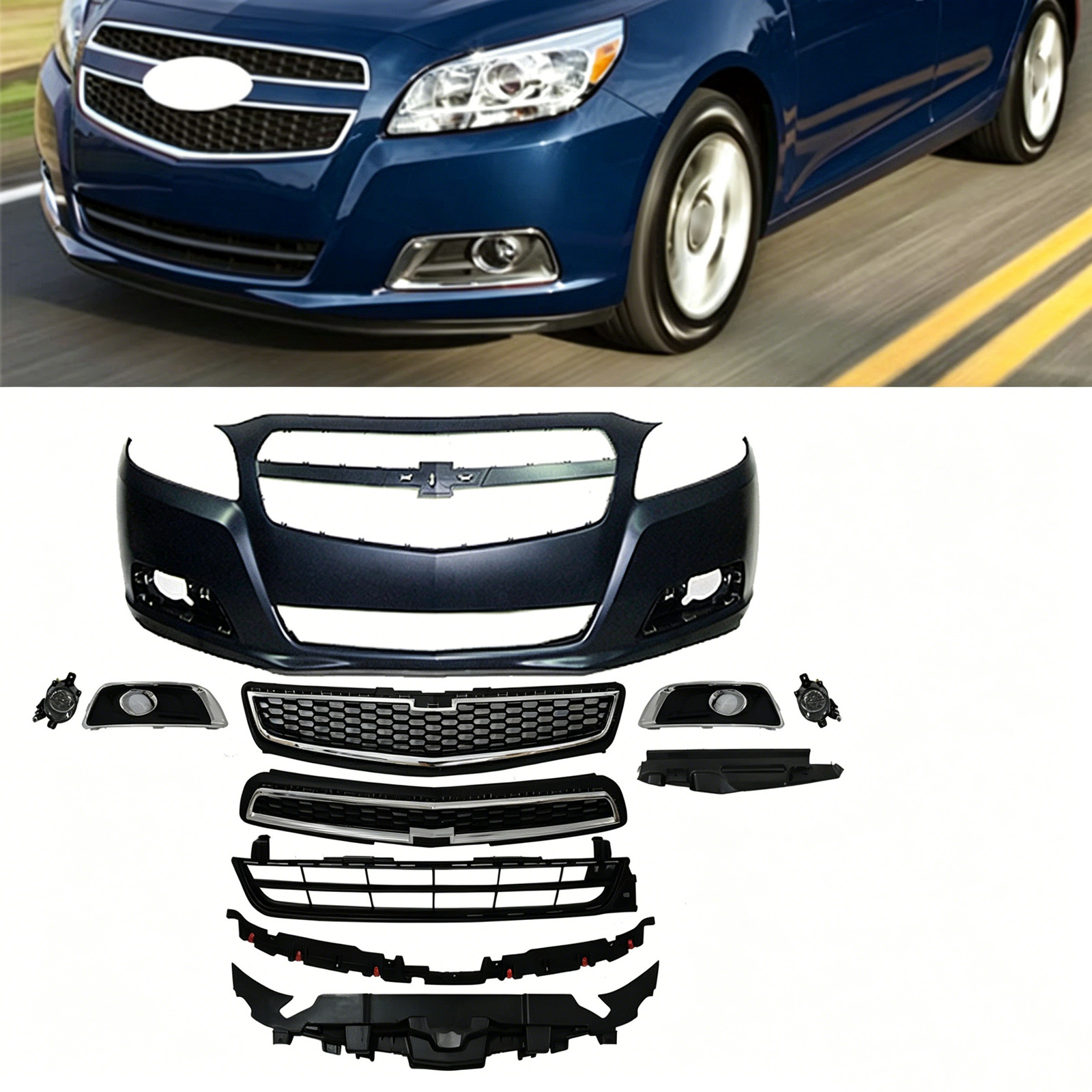 For Chevrolet Malibu 2013 Bumper/Grille/Fog Light/Support/Frame/Deflector 11pcs