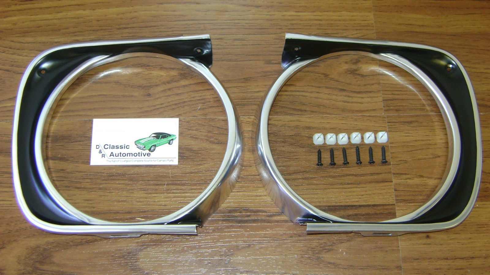 Headlamp Bezels w/screws Standard 67 Camaro *In Stock* for non-RS headlight trim