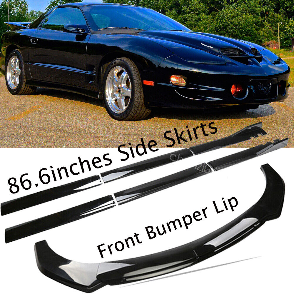 For Pontiac Firebird Glossy Front Lower Bumper Lip Splitter Spoiler +Side Skirt