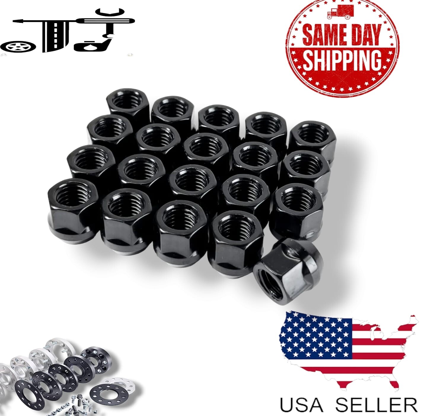 16Pc Black M12x1.5 Acorn Open End Lug Nut 3/4\