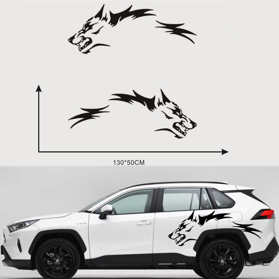 2 Pcs Car Door Side Stickers Fashion Vinyl Decals Running Wolf Pattern Stickers
