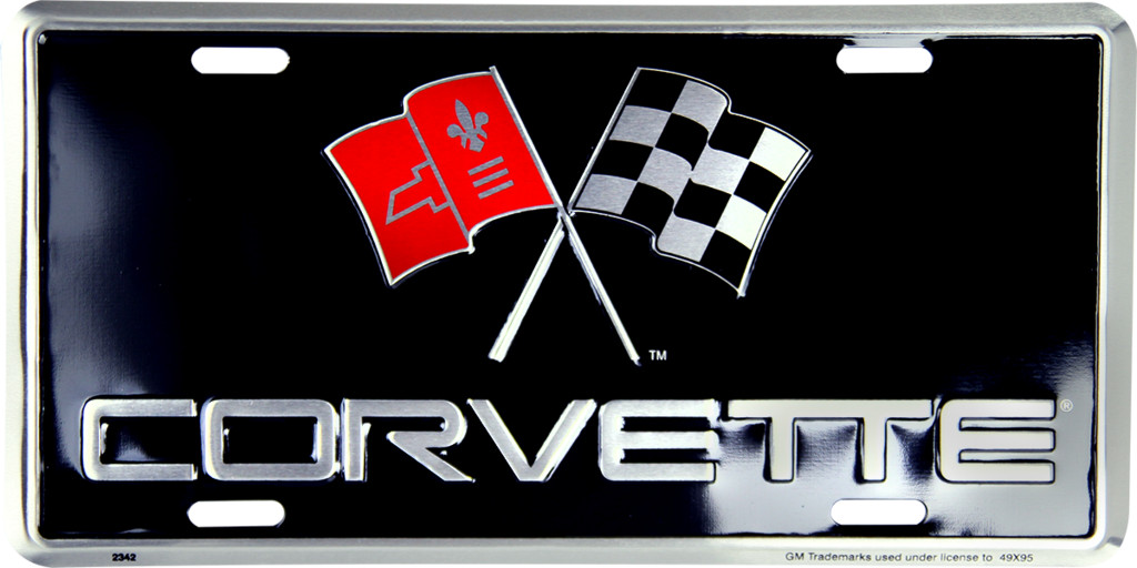 Chevrolet Corvette Black Aluminum License Plate - American Made Chevrolet Corvette Black Aluminum License Plate - American Made