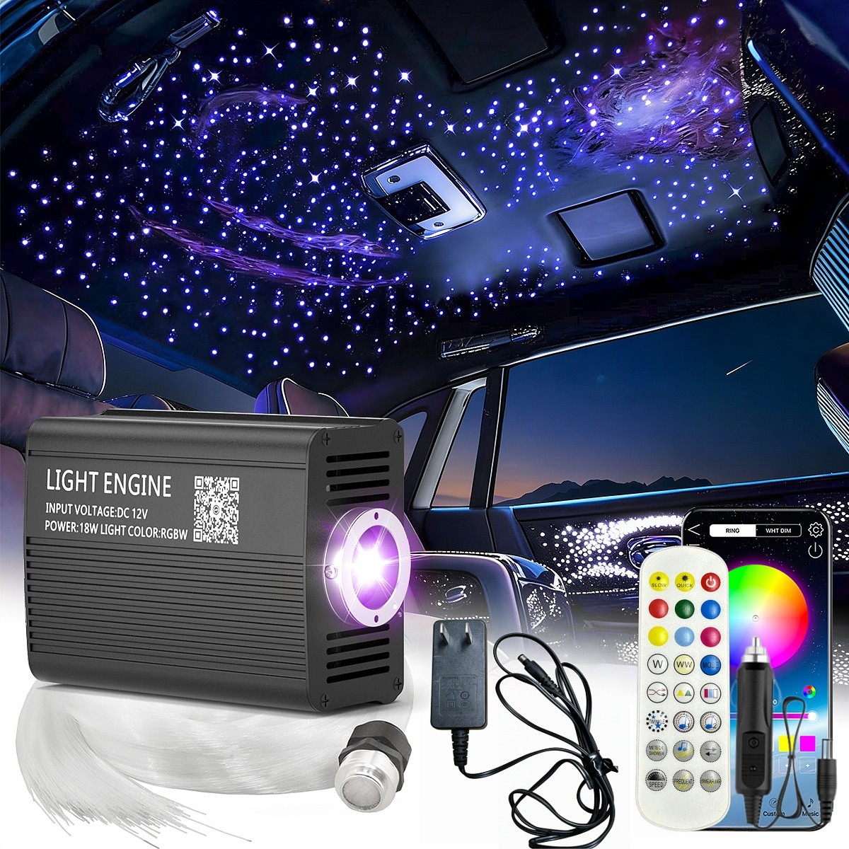Car Starlight Headliner kit Twinkle Fiber Optic Roof Star Lights w/ APP Control