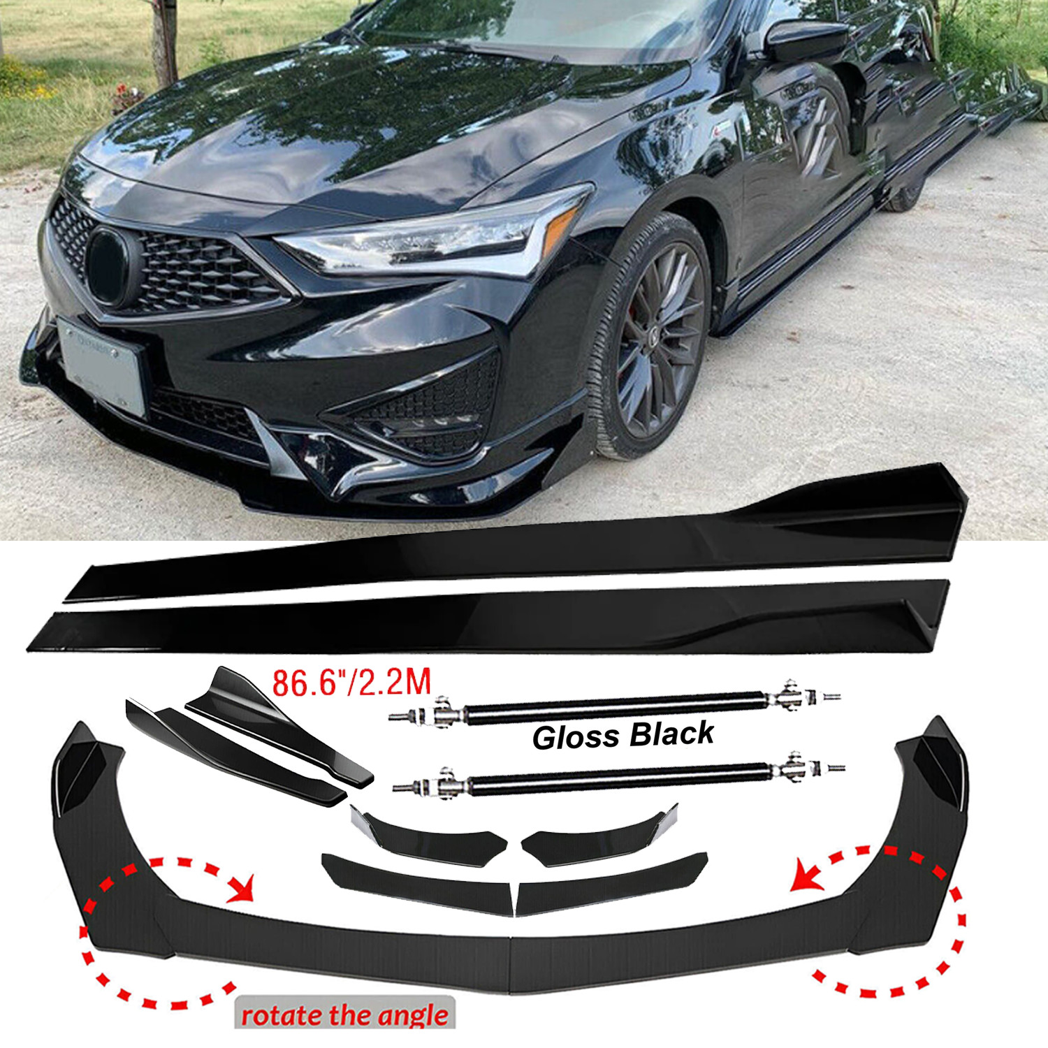 Front Bumper Lip Splitter Spoiler Side Skirt Strut For Acura ILX TLX