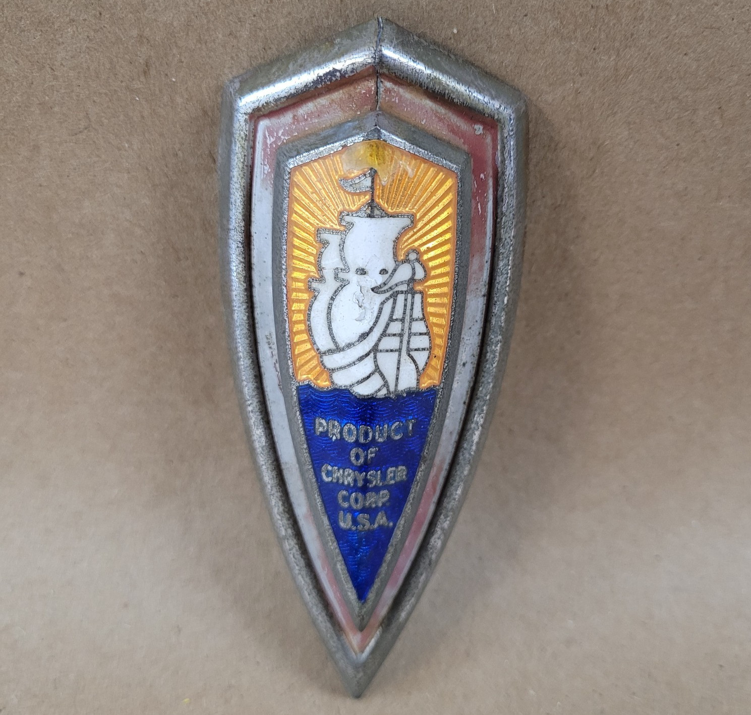 1941 1942 Plymouth Hood Emblem Badge Nose Medallion Chrysler P11 P12 P14 Deluxe